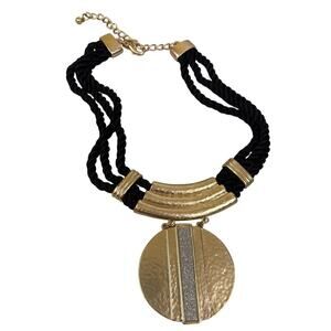 Chico's‎ medallion on black cords, bold, sculptural, artistic, dressy casual